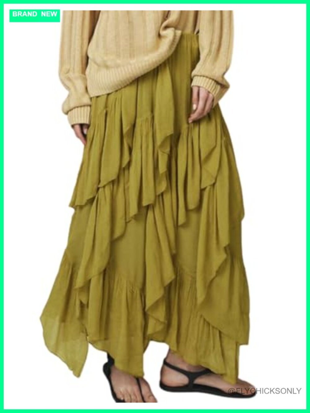 Women's Ruffle Maxi Skirt Long Flowy Tiered Polyester Casual